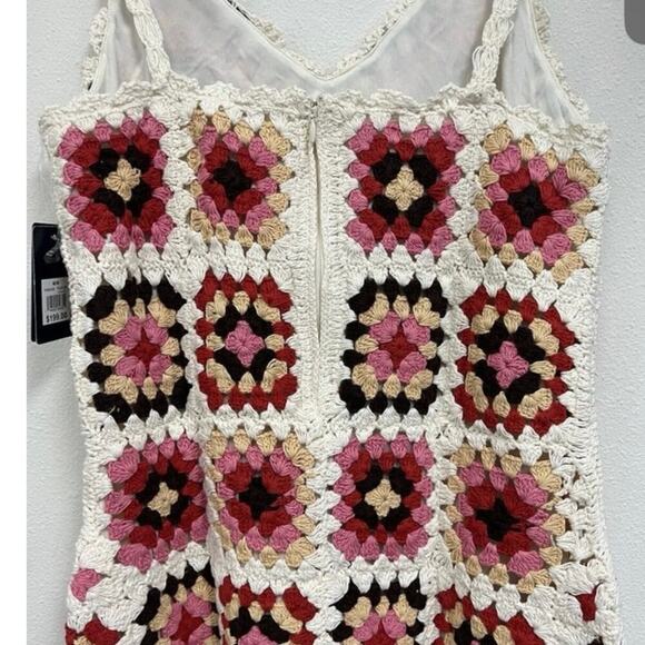 Lucky Brand Granny Square Crochet boho Dress Knit Colorful/Cream Sz xl - Picture 4 of 4